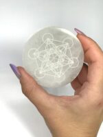Placa de Selenita com símbolo do Cubo de Metatron 7cm